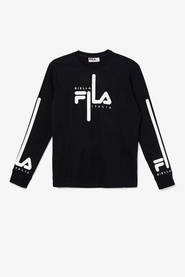 Fila Martino Long Sleeve Men's Tee - Black/White,NZ 308-2495